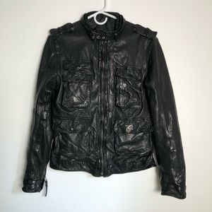 Medium weight skinny leather bomber jacket XS